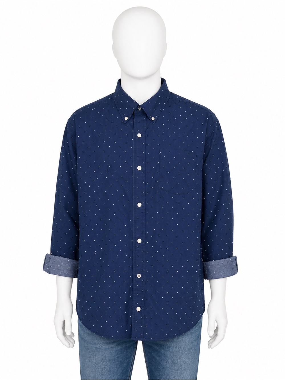 GAP Navy Button-Down Shirt with Tiny White Dot Print